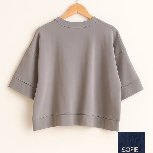 SOFIE D’HOORE Gray Cropped Short Sleeve Sweatshirt - SZ 34 / SM -$99 - Picture 2 of 6